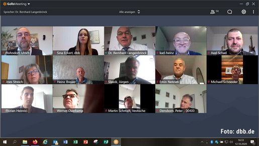 Online-Meeting der Verhandlungsrunde Screenshot der Videokonferenz