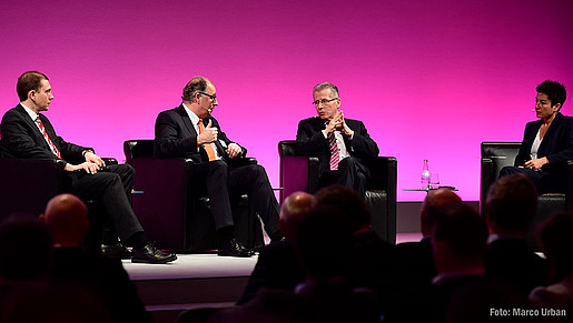 dbb Jahrestagung 2018: Prof. Dr. Ulli Christian Meyer, Staatssekretär im Finanzministerium des Saarlandes, Christoph Verenkotte, Präsident des Bundesverwaltungsamtes, Uwe Lübking, Beigeordneter beim Deutschen Städte- und Gemeindebund